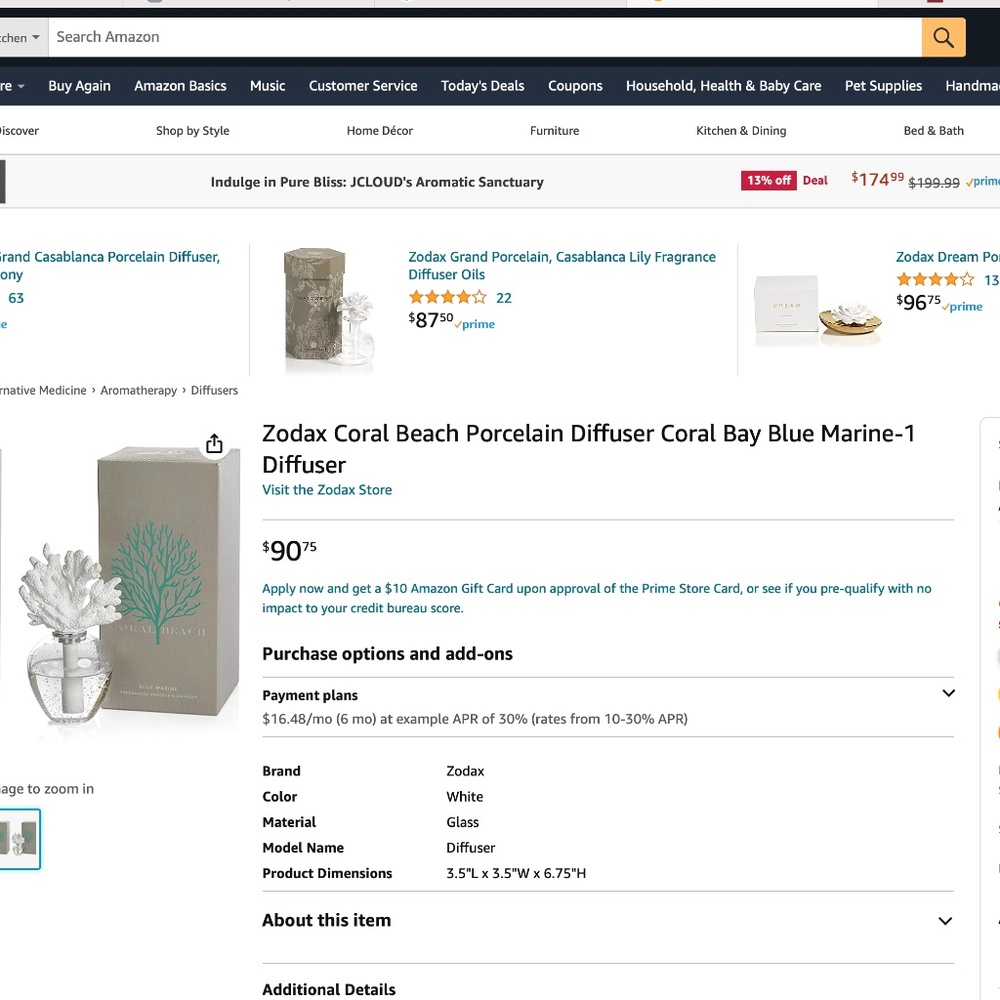 ZODAX CORAL BEACH BLUE MARINE FRANGRANCED PORCELAIN DIFFUSER - Picture 3 of 3